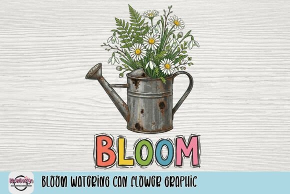 Bloom Watering Can Flower Graphic: A Fresh Take on Vintage Design