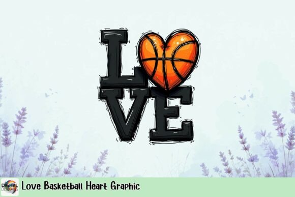 Love Basketball Heart Graphic: Infuse Sporty Passion into Your Creative Work