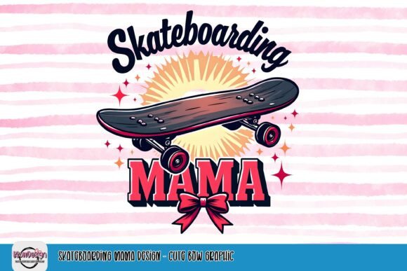 Skateboarding Mama Design: A Cute Bow Graphic for Cool Moms